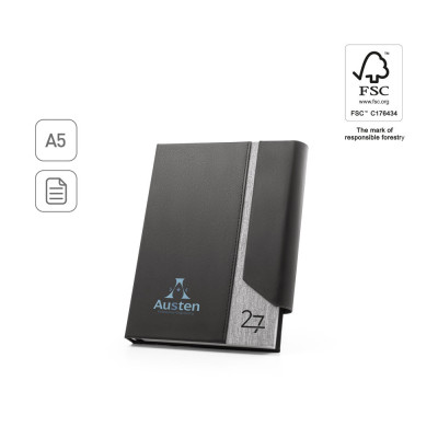 AUSTEN A5. Agenda A5 em PU (58 reciclado) e poliéster reciclado (100 rPET) 300D