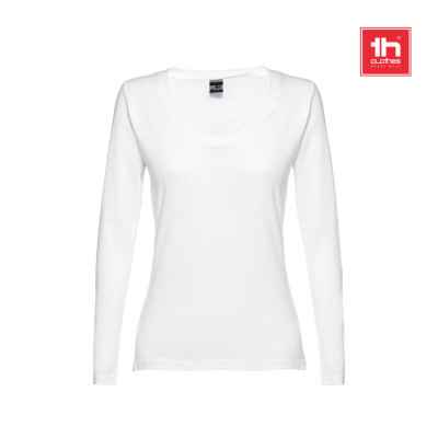 THC BUCHAREST WOMEN WH. Long-sleeved scoop neck fitted T-shirt for women. 100 carded cotton. White