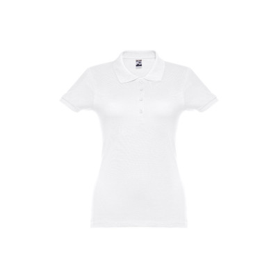 THC EVE WH. Polo cintado para senhora de manga curta em algodão cardado