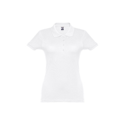 THC EVE WH. Polo cintado para senhora de manga curta em algodão cardado