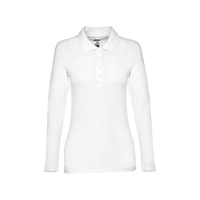 THC BERN WOMEN WH. Polo de manga comprida para senhora em algodão cardado