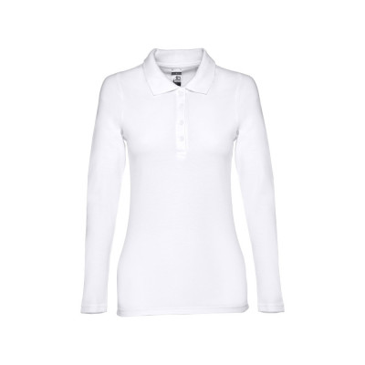 THC BERN WOMEN WH. Polo de manga comprida para senhora em algodão cardado