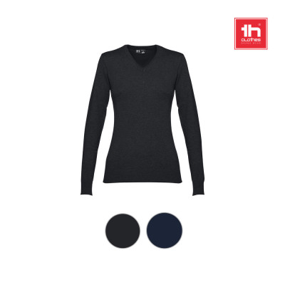 THC MILAN WOMEN. Pullover com decote em V para senhora em algodão e poliamida