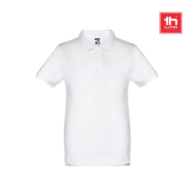 THC ADAM KIDS WH. Kids short-sleeved 100 cotton piqué polo shirt unisex). White