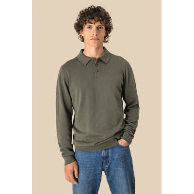 Eco-friendly men's knitted long sleeve polo shirt