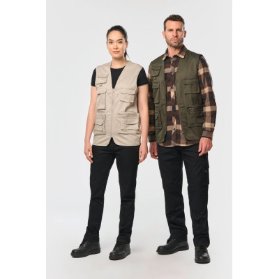 Unisex lined multi-pocket polycotton vest