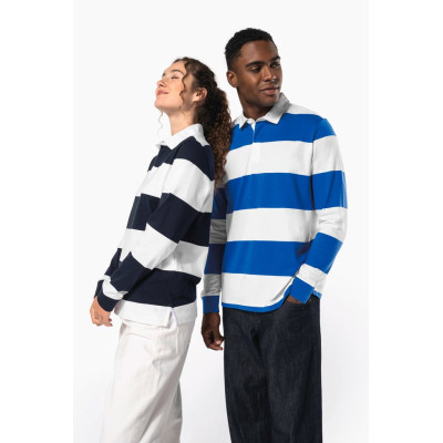 Unisex long-sleeved striped polo shirt