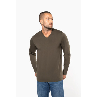 Men's long-sleeved V-neck T-shirt