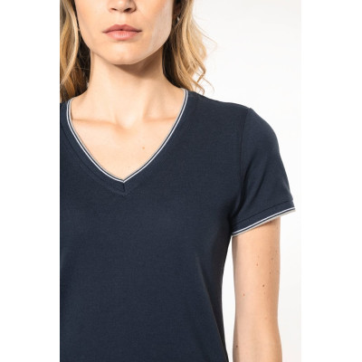Ladies’ piqué knit V-neck T-shirt