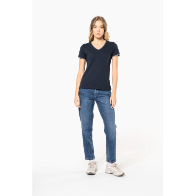 Ladies’ piqué knit V-neck T-shirt