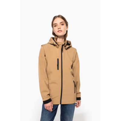 Blusão softshell 3 camadas com capuz e mangas amovíveis unissexo
