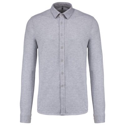 Long-sleeved piqué knit shirt