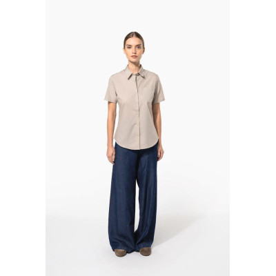 Camisa popeline poliéster / algodão manga curta de tratamento fácil de senhora