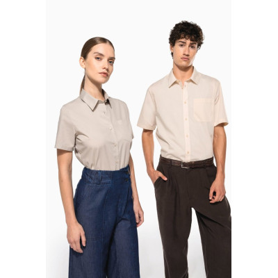 Camisa popeline poliéster / algodão manga curta de tratamento fácil de senhora