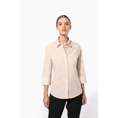 Camisa popeline poliéster / algodão manga a 3 /4 de tratamento fácil de senhora