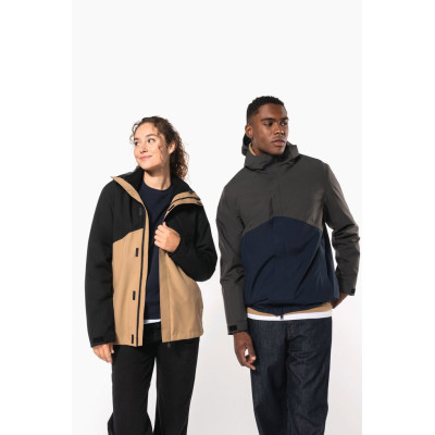 Parka 3 em 1 impermeável com capuz bicolor unissexo