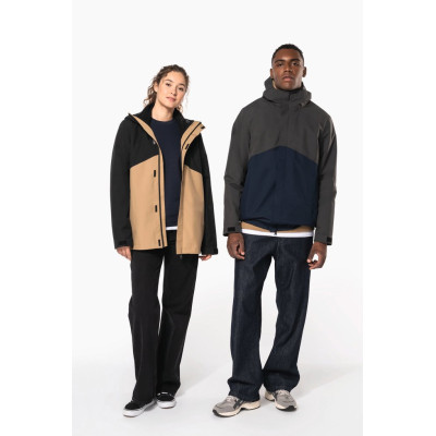 Parka 3 em 1 impermeável com capuz bicolor unissexo