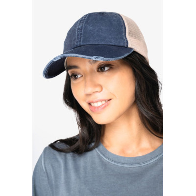 Boné trucker eco-responsável com efeito rasgado unissexo