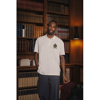 Eco-friendly men's dropped shoulders piqué knit polo shirt