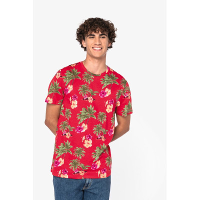 T-shirt eco-responsável com padrão tropical de homem