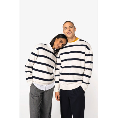 Sweatshirt eco-responsável decote redondo às riscas com ombros descaídos unissexo