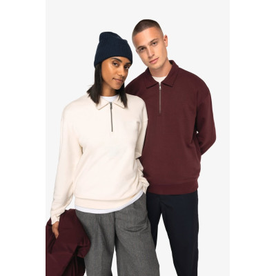 Sweatshirt eco-responsável 1/2 fecho com gola tipo polo com ombros descaídos unissexo