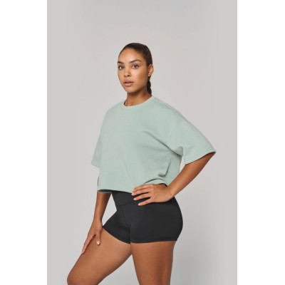 Sweatshirt «crop» de manga curta com decote redondo de senhora