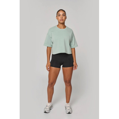 Ladies' short sleeve crew neck crop sweatshirt