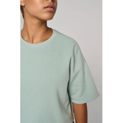 Ladies' short sleeve crew neck crop sweatshirt