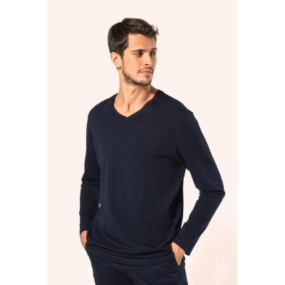 T-shirt Supima® decote V de manga comprida de homem