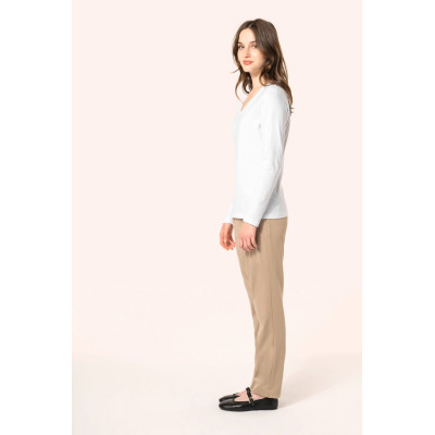 T-shirt Supima® decote V de manga comprida de senhora