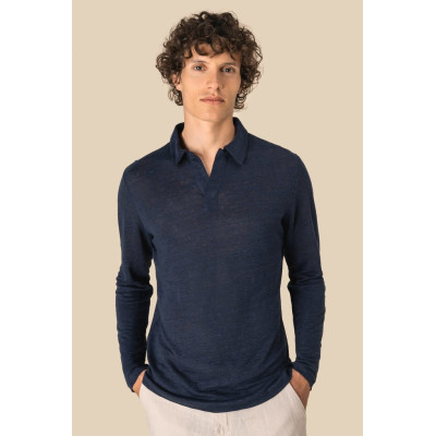 Men’s long sleeve linen polo shirt