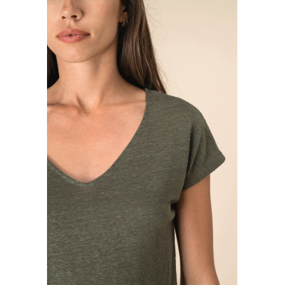 Ladies' V-neck linen t-shirt