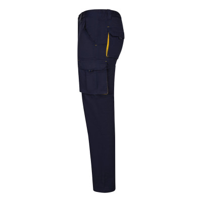 VL FIDES. Calças stretch bicolor multibolsos (240g/m²), em algodão (46), EME (38) e poliéster (16)