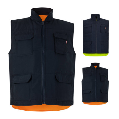 VL DIANA. Colete acolchoado (220g/m²), reversível e multibolsos, em poliéster (100), com fecho de correr e puxador reversível