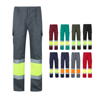 VL ATHENA. Calças bicolor em sarja (210g/m²), forradas, multibolsos, em algodão (20) e poliéster (80)