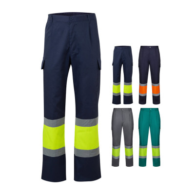 VL ARTEMIS. Calças bicolor, em sarja (190g/m²), em algodão (20) e poliéster (80)
