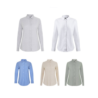 VL PRITHVI WOMEN. Camisa Oxford (180 g/m²) para mulher em algodão (50), poliéster (45) e elastano (5)