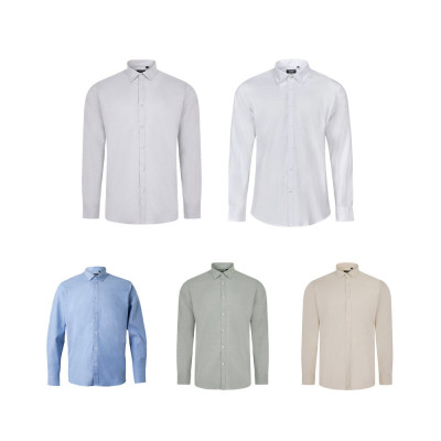 VL PRITHVI MAN. Camisa Oxford (180 g/m²) para homem em algodão (50), poliéster (45) e elastano (5)