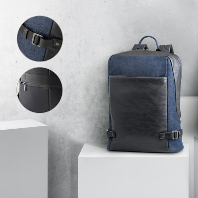 DIVERGENT BACKPACK I. 15'6 Laptop backpack in denim and PU