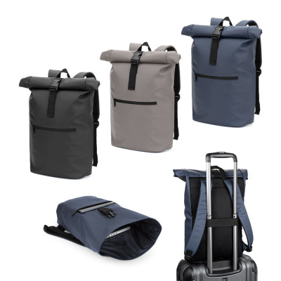 PORTLAND. A mochila roll top em PU com bolso para computador portátil 16