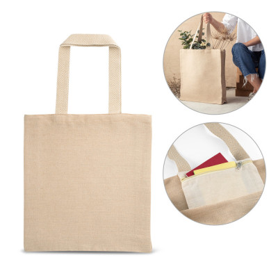 PADOVA. Saco em juco (275 g/m²) com bolso interior em 100 algodão (120 g/m²)