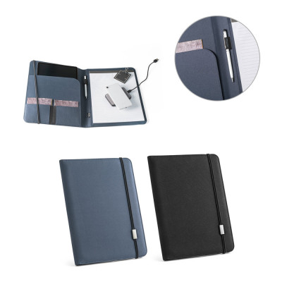 EMERGE FOLDER II. Pasta A4 em poliéster reciclado (100 rPET) 300D com elástico para fecho