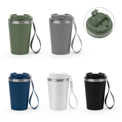 SPITZ. Copo de viagem em aço inoxidável (90 reciclado) e parede externa em PP, com acabamento em mate 440 mL