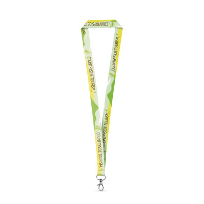 WINDSOR. SET Lanyard SUBLIMATION Long II (20 mm) em poliéster reciclado (100 rPET) com mosquetão de gatilho 20 mm