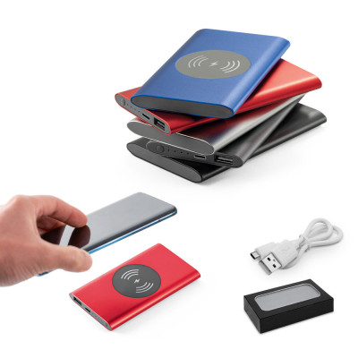 CASSINI. Power bank 4'000 mAh com carregador wireless 5W em alumínio reciclado (100 rAL)