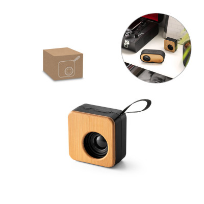 MAYER. Coluna de som portátil de 3W com 4h de autonomia em bambu e ABS reciclado (100 rABS)