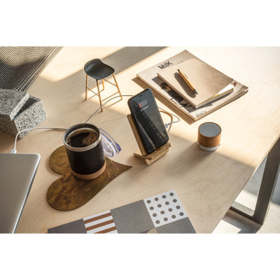 LANGE. Suporte para smartphone com carregador super-rápido wireless 15W em bambu