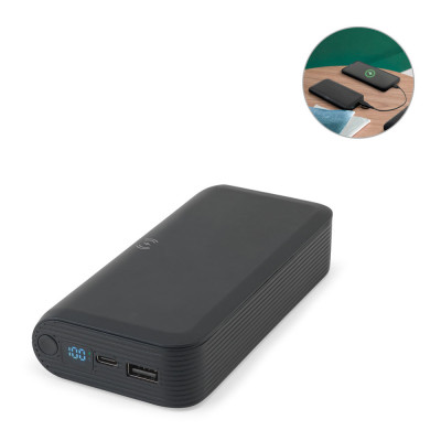 BECKER 20. Power bank 20'000 mAh em ABS reciclado (100 rABS) com carregador wireless super rápido 15W