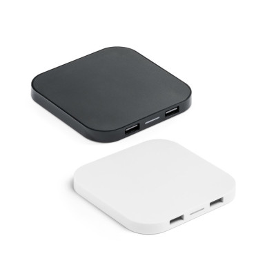 CAROLINE. Carregador wireless super rápido 15W com HUB 2 portas USB-A em ABS reciclado (60 rABS)